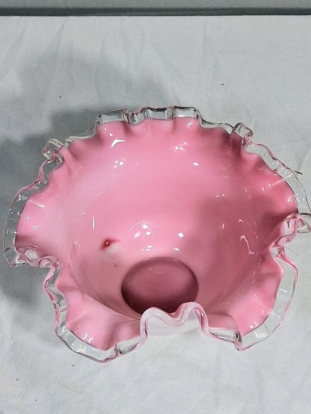 Fenton 1950's Glass Collectible Pink Silver Crest Artsy 7" Ruffled Bowl - Picture 6 of 10